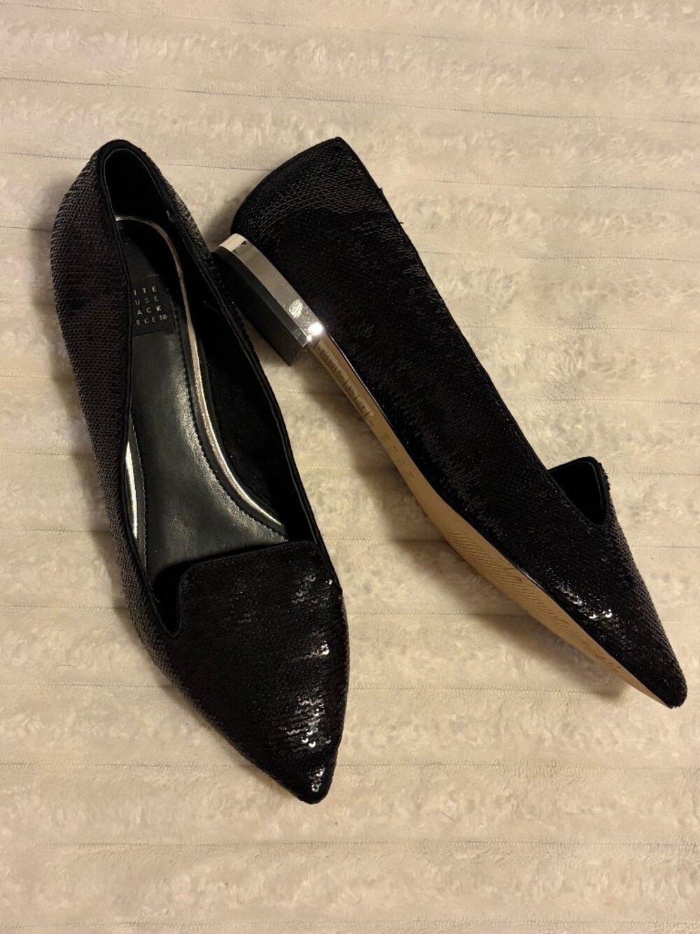 White House Black Market Black Sequin Pointed Toe Flats Size 8 🖤